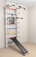 Шведская стенка Sv Sport враспор (Турник стандарт/Брусья/Скамья/Канат/Кольца/Лестница) (258-275 см) арт. 706 ( Белый) ( Разноцветные перекладины)