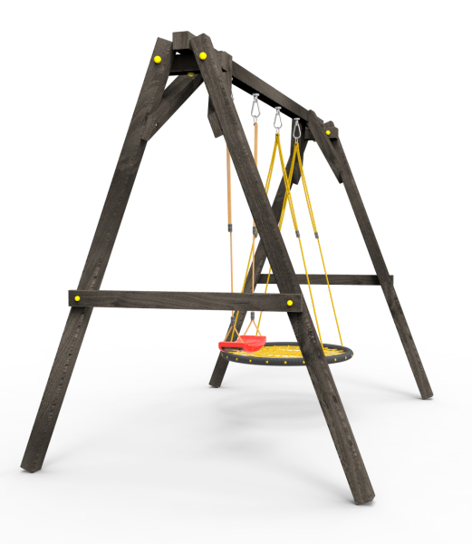 Деревянные качели Пикник 2 "Black" (качели гнездо 1м + качели долька)