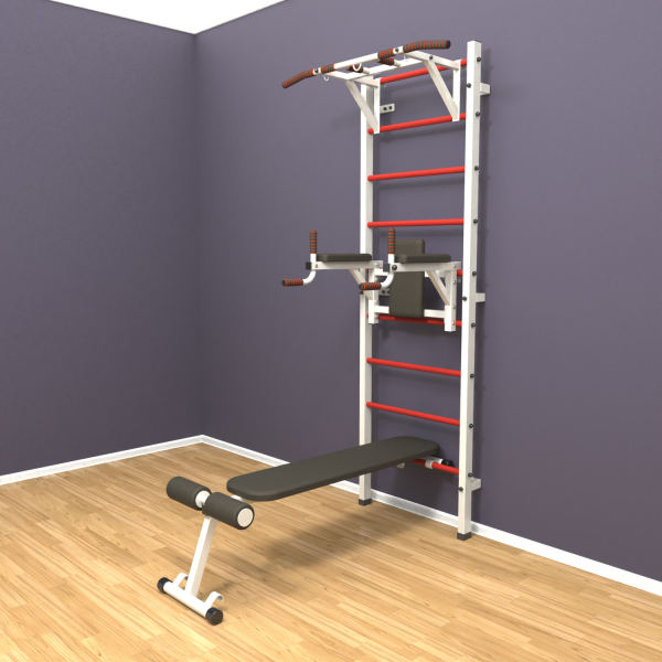 Шведская стенка «LittleSport» White Pull-Up 3.0 красные ступени