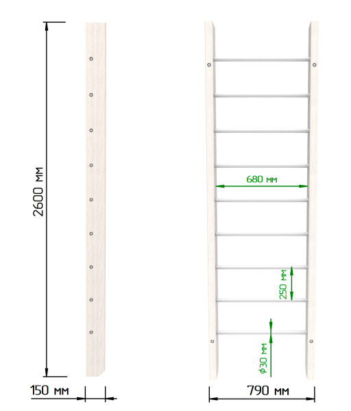 картинка Брашированная шведская стенка "Кастерли" Белый (Белые ступени) от магазина Лазалка