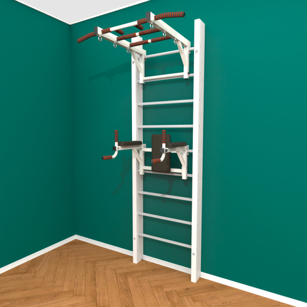 Брашированная шведская стенка "Кастерли" Белый ТБ (Белые ступени)